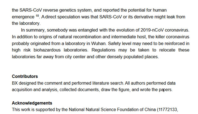 ▲ 샤오 교수는 신종 코로나 바이러스는 사람의 손에 만들어진 것으로 보인다고 지적했다. ⓒ논문 캡쳐.