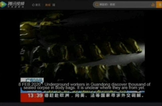 ▲ 우한시민이 촬영해 외부로 유출한 영상. 공터에 시신을 넣은 바디백이 수백여 개 놓여 있었다고 한다. ⓒ유튜브 중국 관련 채널 캡쳐.