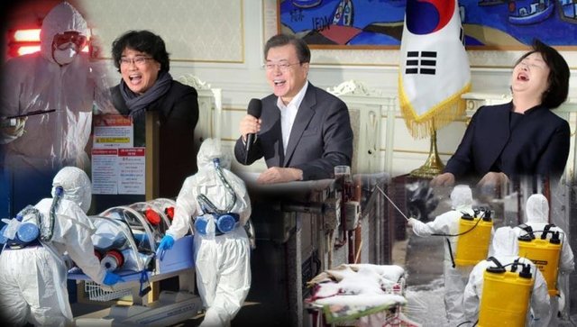 ▲ 온라인에서 누리꾼들이 문재인 대통령의 오찬 모습을 합성한 사진. 문 대통령을 향해 '부적절한 처신'이라는 비판이 쏟아지고 있다.