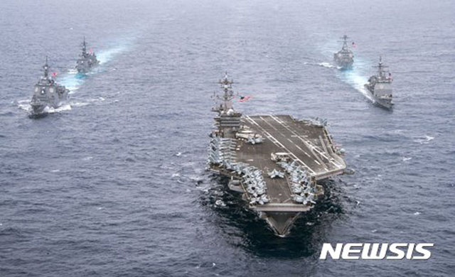 ▲ 합동훈련 중인 미해군과 일본해상자위대. 2018년 훈련 모습이다. ⓒ뉴시스. 무단전재 및 재배포 금지.