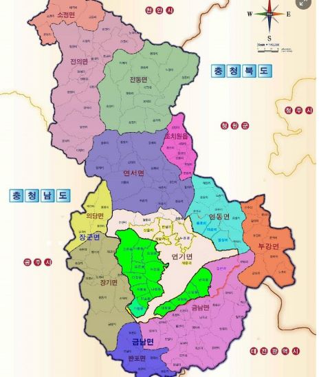 ▲ 세종시 읍·면·동 구역 ‘지도’ⓒ세종시