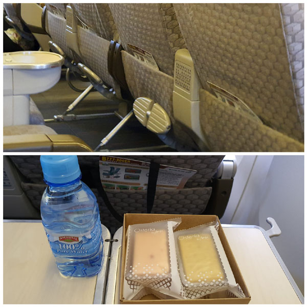 ▲ 홍콩 - 대만간 비행기 좌석 (위) 과 기내식 (아래) 모습. 비상안내문을 제외한 모든 기내비품이 치워져 있다. )ⓒ허동혁