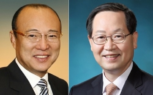 ▲ 김승연 한화그룹 회장(왼쪽)과 금춘수 ㈜한화 부회장. ⓒ한화