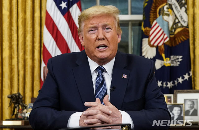 ▲ 우한폐렴과 관련해 대국민 연설을 하는 도널드 트럼프 미국 대통령. ⓒ뉴시스. 무단전재 및 재배포 금지.