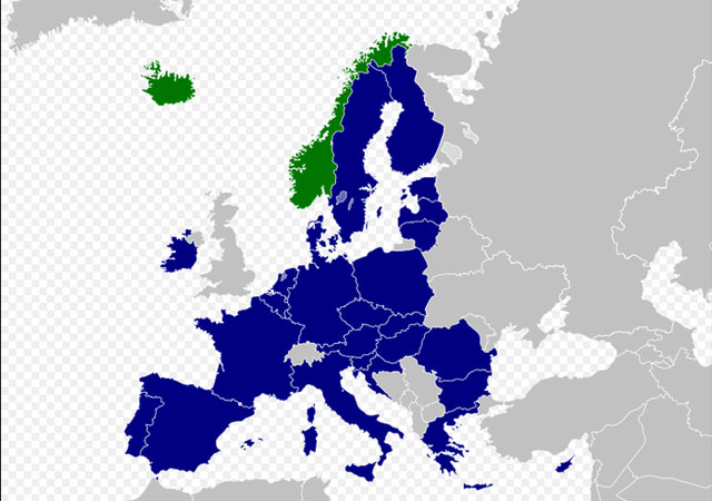 ▲ 노르웨이 정부는 16일 오전 8시(현지시간)부터 지도에 표시된 EEA 회원국을 제외한 나라에서의 입국을 금지한다고 밝혔다. ⓒ위키피디아 공개 그래픽.