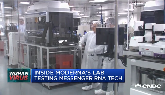 ▲ 바이오업체 모더나의 RNA 연구시설. ⓒCNBC 관련보도 화면캡쳐.