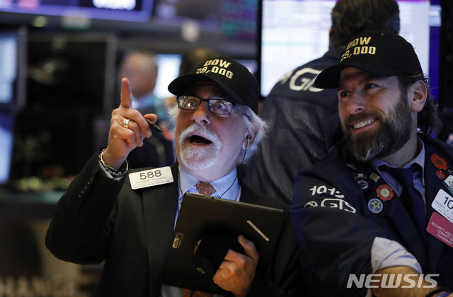 ▲ 급등하는 주가를 보며 놀라는 트레이더. 뉴욕 다우지수는 24일(현지시간) 2113포인트 폭등했다. ⓒ뉴시스. 무단전재 및 재배포 금지.