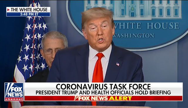 ▲ 우한코로나 태스크 포스 브리핑에 직접 나온 도널드 트럼프 미국 대통령. ⓒ폭스뉴스 중계영상 캡쳐.