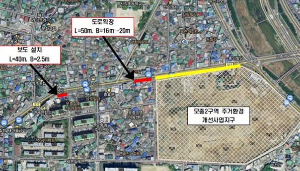 ▲ 충북 청주시 서원구 모충동 ‘모충로 확장공사’ 계획도.ⓒ청주시