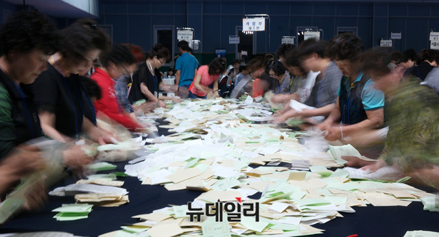 ▲ 지난 2018년 지방선거 중 한 선거구에서 투표함이 열리는 모습. 제21대 국회의원 선거는 오는 15일에 실시된다.ⓒ뉴데일리DB