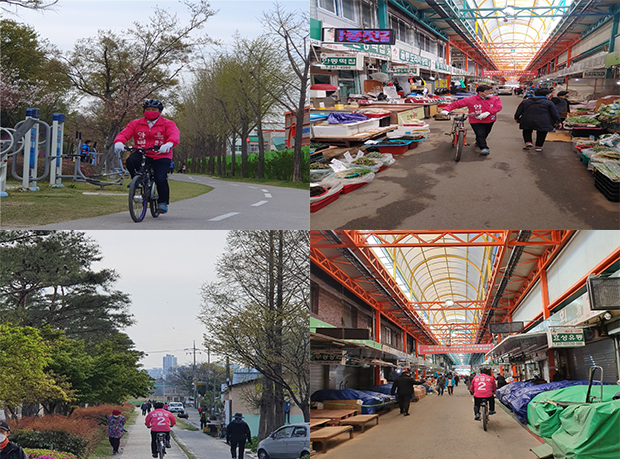 ▲ 포항시 죽도·중앙 시의원 재선거에 출마한 안병국 후보는 자전거를 타고 유권자들을 만나고 있다.ⓒ안병국 후보 측