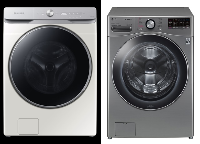 ▲ (왼쪽부터) 삼성 그랑데AI 세탁기,  LG 트롬 세탁기 씽큐. ⓒ각 사
