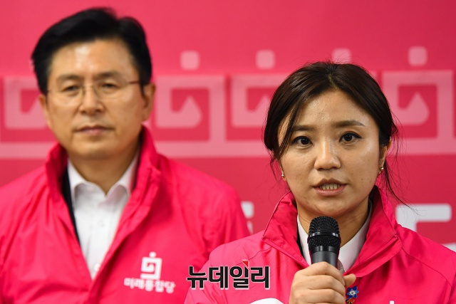 ▲ 4.15 총선 대전 유성구을에 출마한 김소연 미래통합당 후보가 지난달 27일 오전 대전 유성구 유성갑 선거사무소에서 발언을 하고 있다. ⓒ권창회 기자