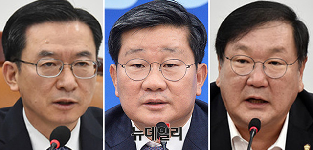 ▲ 더불어민주당 원내대표 경선 출마를 선언한 정성호, 전해철, 김태년 의원. ⓒ박성원 기자
