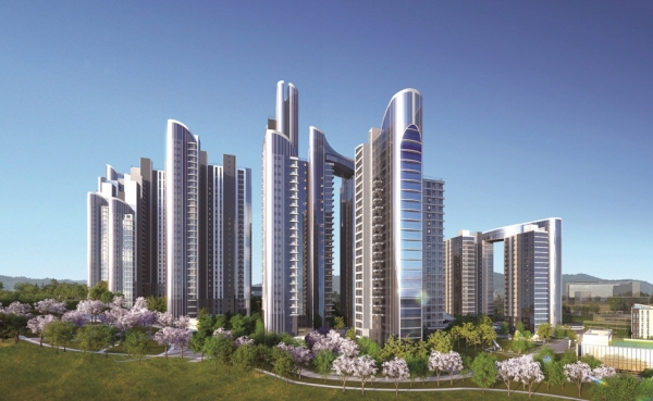 ▲ 데건설이 지난2018년 흑석9구역 조합에 제안한 시그니처캐슬 단지 조감도. ⓒ 롯데건설