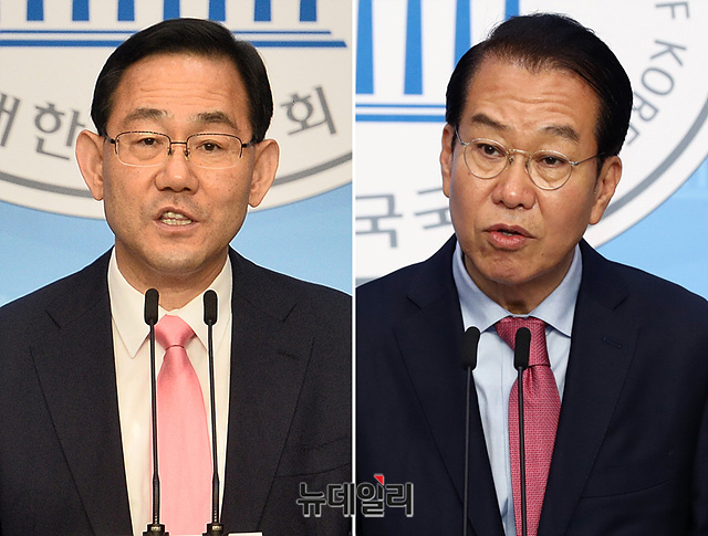 ▲ 8일 미래통합당 원내대표 경선에 나서는 주호영(좌) 의원과 권영세(우) 의원. ⓒ박성원 기자