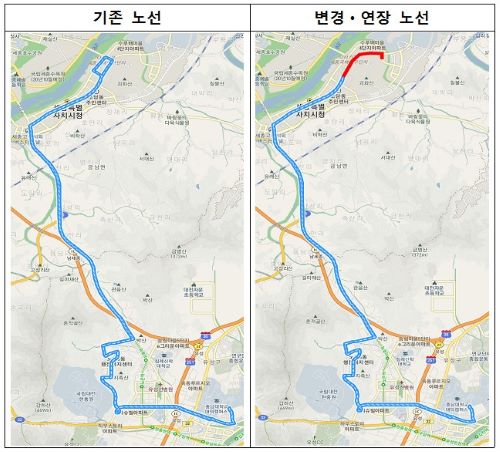 ▲ 1002번 버스 노선 변경도.ⓒ세종시