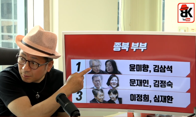 ▲ 이봉규 정치평론가가 지난해 6월 18일 유튜브 채널 '이봉규TV'에서 '종북 부부 2위 문재인, 김정숙 1위는? [변희재]'라는 제목의 영상을 통해 변희재 미디어워치 대표고문이 선정한 종북 부부 1위 윤미향 더불어시민당 당선인과 남편 김삼석씨를 소개하고 있다. ⓒ유튜브 채널 '이봉규TV' 영상 캡처