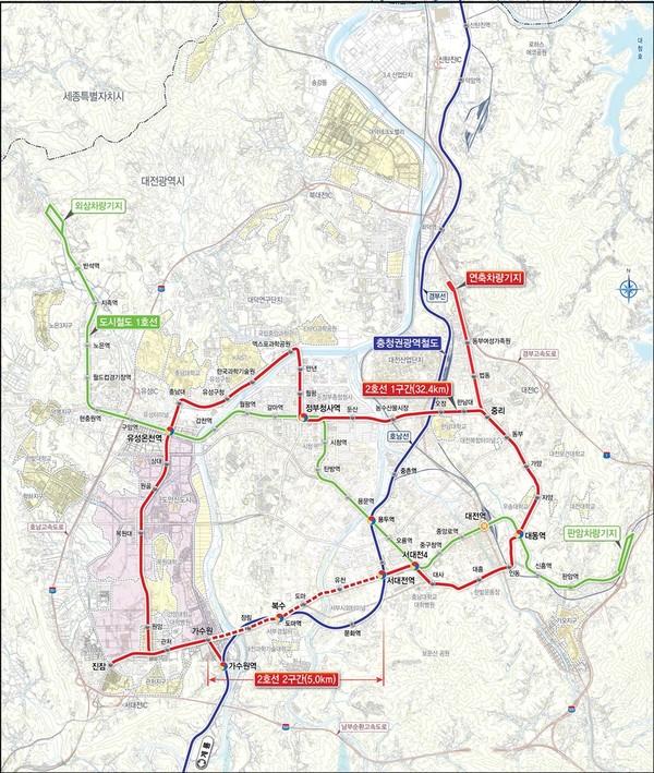▲ 대전도시철도 2호선 트램 노선도.ⓒ대전시