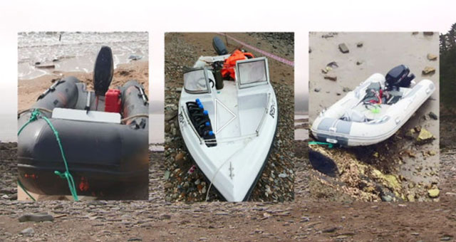 ▲ 지난 4월 이후 태안반도 일대에서 발견된 중국발 밀입국용 보트. 왼쪽부터 4월 20일, 5월 23일, 6월 4일 발견된 것이다. ⓒSBS 관련보도 화면캡쳐.