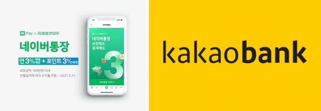 ▲ 네이버통장, 카카오뱅크 ⓒ각사