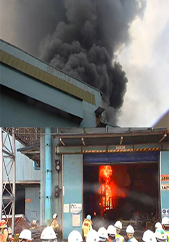 ▲ 13일 발생한 포항제철소 소둔산세공장 화재 장면.ⓒ경북소방본부