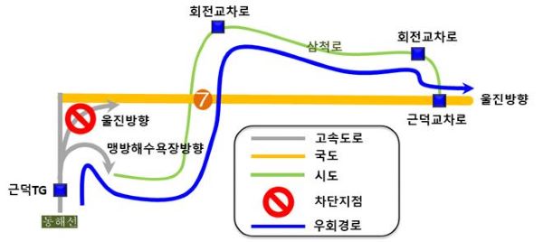 ▲ 동해선 근덕IC 울진방향 진출로 전면차단 계획도.ⓒ한국도로공사 강원본부