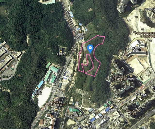 ▲ 경북도는 삼도주택이 신청한 포항북구 우현동 24-1번지 일원에 9개동, 961가구 규모의 기업형 임대주책 사업을 위한 지구지정을 허가했다.ⓒ다음지도 인용