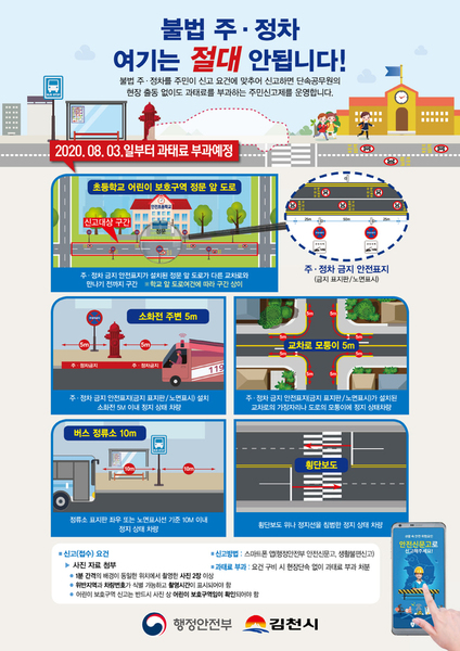 ▲ 김천시는 어린이 교통안전 강화대책으로 어린이보호구역내 불법 주정차 차량에 대한 주민신고제를 운영한다.ⓒ김천시