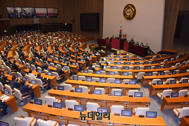 ▲ 박병석 국회의장이 지난달 29일 국회 본회의장에서 열린 제379회국회(임시회) 제6차 본회의에서 발언을 하고 있다. 이날 제1야당인 미래통합당은 불참했다.ⓒ박성원 사진기자