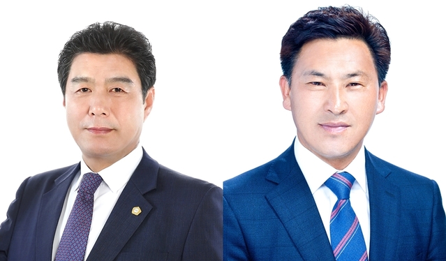 ▲ 제8대 후반기 칠곡군의회 의장에 당선된 장세학 의원(왼쪽)과 부의장에 당선된 최연준 의원.ⓒ칠곡군의회