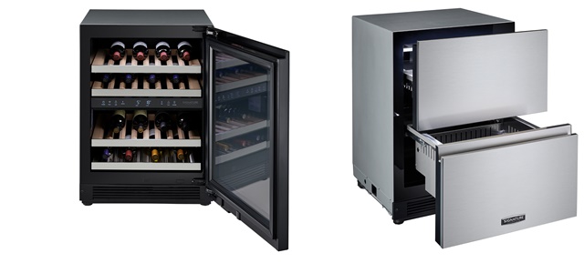 ▲ 초(超)프리미엄 빌트인 시그니처 키친 스위트 와인셀러와 서랍형 냉장고. ⓒLG전자