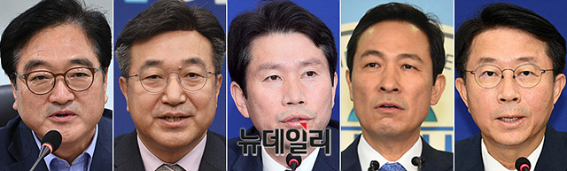 ▲ (왼쪽부터) 더불어민주당 우원식-윤호중-이인영-우상호-조정식 의원. ⓒ박성원 기자
