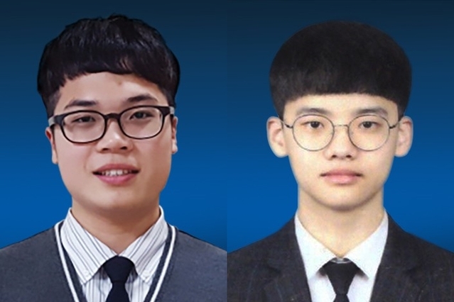 ▲ 인당봉사상을 수상한 합천고등학교 3학년 한현우군(왼쪽), 보현효행상을 수상한 한국나노마이스트고 3학년 김동우군.ⓒ대구보건대