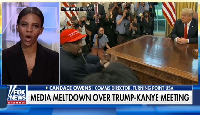 ▲ 2018년 10월 카니예 웨스트가 도널드 트럼프 대통령을 만나자 CNN 등 미국 주류 언론은 난리가 났다. 이에 관해 폭스 앤 프랜즈에 출연해 해설하는 캔디스 오웬스. ⓒ폭스뉴스 유튜브 채널 캡쳐.
