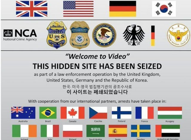 ▲ 손정우가 33개월 동안 운영했던 영유아 포르노 유통사이트 '웰컴 투 비디오'는 세계 32개 수사기관·첩보기관에 의해 폐쇄된 상태다. ⓒ해당 사이트 경고문 캡쳐.