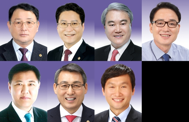▲ 경북도의회는 7일 제317회 임시회 제2차 본회의를 열어 7개 상임위원장과 부위원장을 선출했다. 왼쪽 윗쪽부터 의회운영위원장 안희영(예천), 기획경제위원장 배진석(경주), 행정보건복지위원장 김하수(청도), 문화환경위원장 황병직(영주), 농수산위원장 남진복(울릉), 건설소방위원장 박정현(고령), 교육위원장 조현일(경산).ⓒ경북도의회