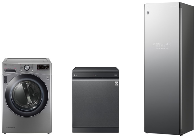 ▲ LG전자 대용량 스팀가전 중 건조기, 식기세척기, 스타일러의 제품 사진. ⓒLG전자