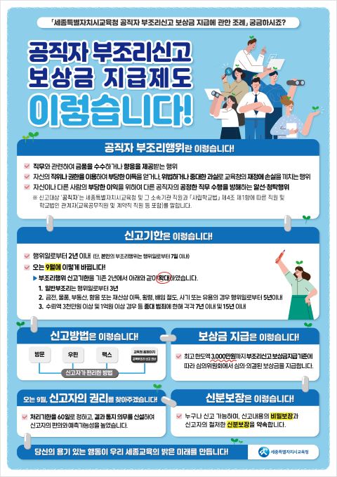 ▲ 공직자 부조리신고 보상금 지급제도 ‘포스터’ⓒ세종교육청
