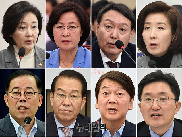 ▲ (위 왼쪽부터) 박영선 중소벤처기업부장관, 추미애 법무부장관, 윤석열 검찰총장, 나경원 전 미래통합당 의원. (아래 왼쪽부터) 미래통합당 박성중 의원, 권영세 의원, 안철수 국민의당 대표, 김용태 전 미래통합당 의원. ⓒ박성원 기자