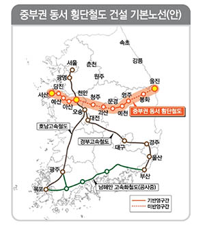 ▲ 중부권 동서 횡단철도 건설사업 노선도.ⓒ봉화군