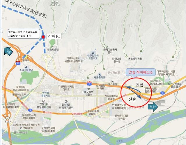 ▲ 안심 하이패스 전용IC 위치도.ⓒ대구시