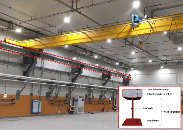 ▲ 천장 크레인 주행보에 고성능 TH-Beam을 적용한 모습.ⓒ포스코건설
