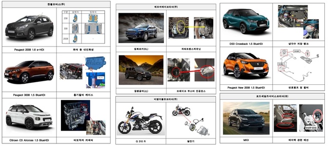 ▲ 리콜(결함 시정) 대상 ⓒ국토교통부 공식 홈페이지