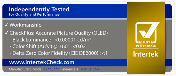 ▲ 인터텍이 발급한 OLED TV 패널 화질정확도 인증 로고. ⓒLG디스플레이