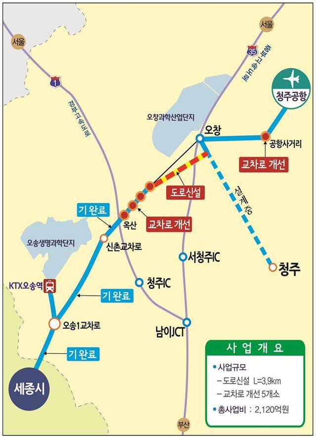 ▲ 행복도시~청주국제공항 연결도로 개요도.ⓒ충북도