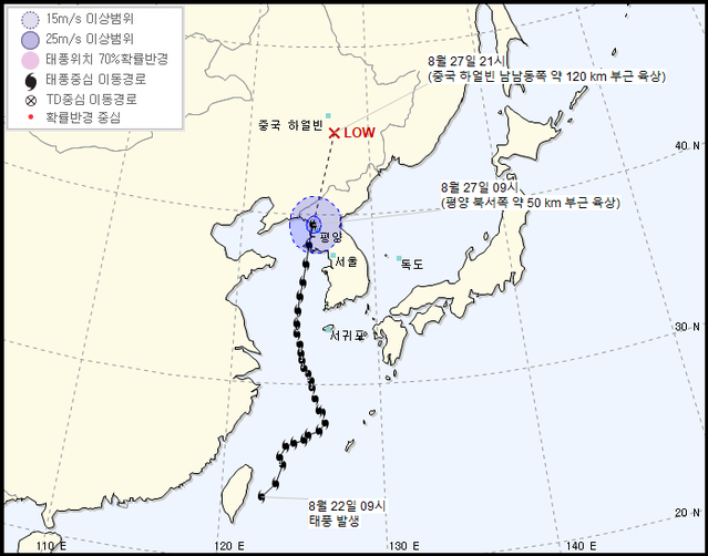 ▲ 제8호 태풍 '바비'의 이동경로 ⓒ기상청