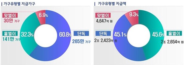 ▲ 유형별 지급 가구 및 지급액 현황 ⓒ국세청 자료