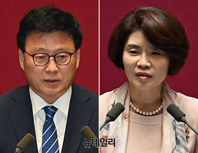 ▲ 박광온 더불어민주당 의원과 한정애 민주당 의원. ⓒ박성원 기자
