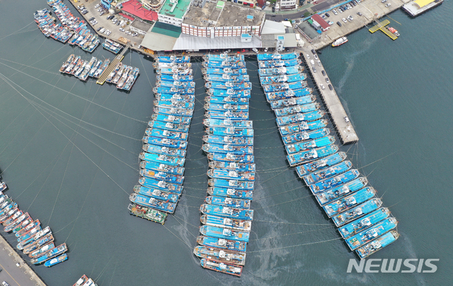 ▲ 제9호 태풍 '마이삭'이 북상 중인 1일 제주 서귀포시 서귀포항에 어선들이 피항해 있다. ⓒ뉴시스